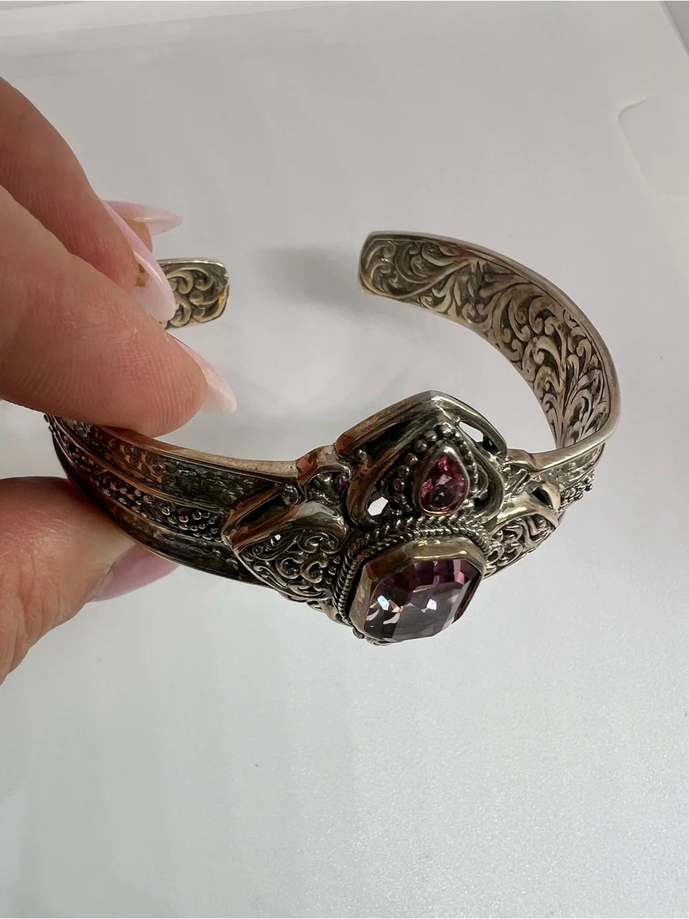 Stunning SARDA Sterling silver cuff bracelet with purple pink crystals - Picture 10 of 15